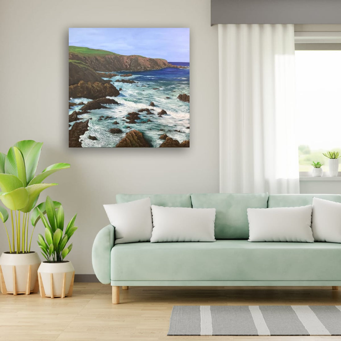 A canvas print of a rocky coast in Scotland